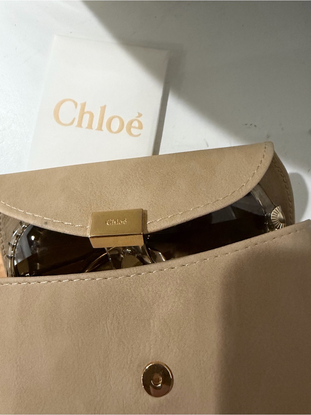 Chloe Clear Beige Round Sunglasses with Brown Lenses - Picture 2 of 3